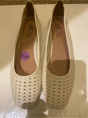 White Mountain Cream Perforated Slip-On Flats